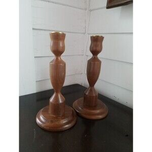 Solid Walnut Candlestick Holders Vintage Wooden Candlesticks